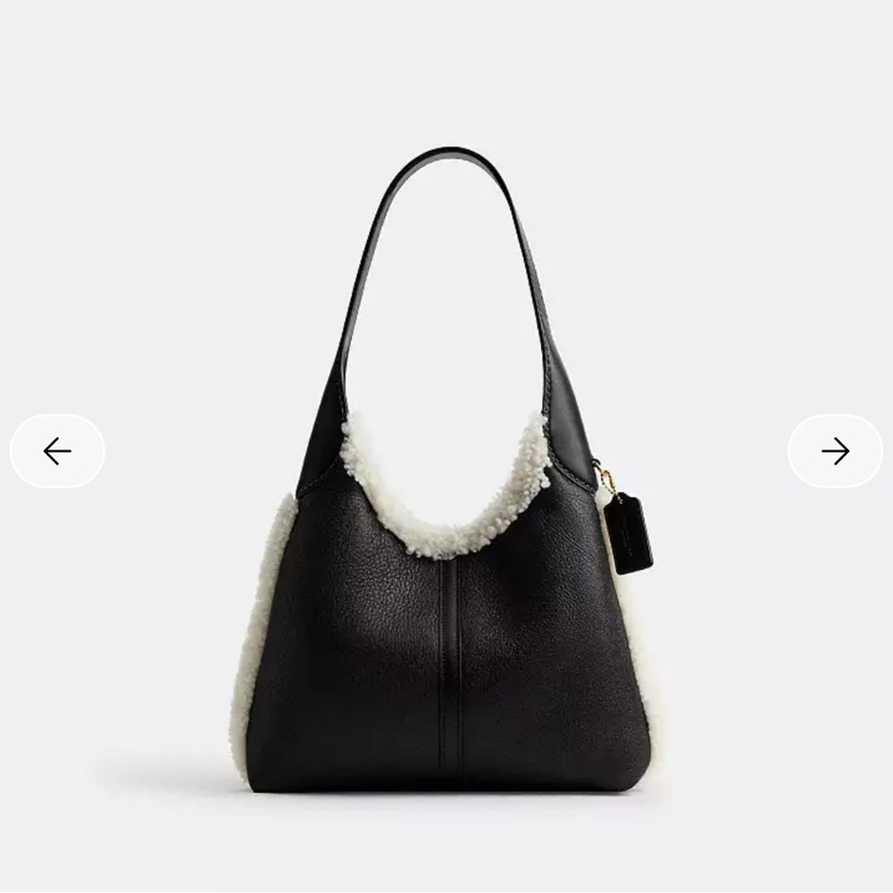 NEW ~ COACH Brooklyn Shoulder Bag 28 In Leather & Shearling w Zip Pouch - NWT